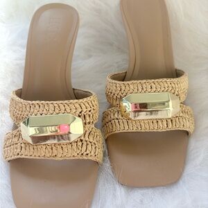 Elegant Tan Woven Slide Sandals